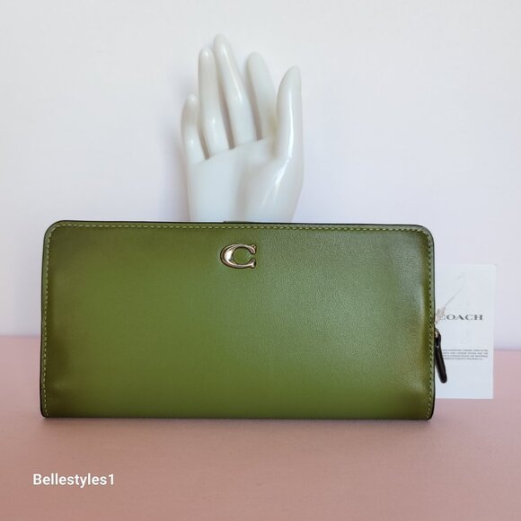 COACH Smooth Leather Skinny Snap-Tab Closure Wallet with ID Window- Dark Lime⭐🎈 - Picture 6 of 16